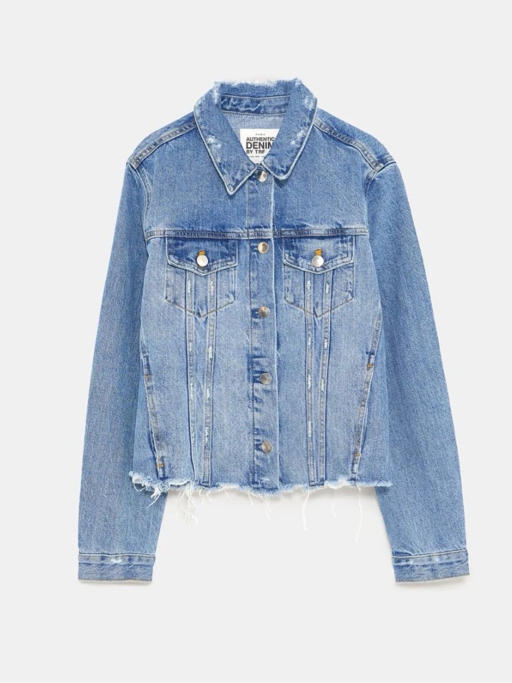 Zara Authentic Denim By TRF Light Blue Distressed Denim Jacket Size XS